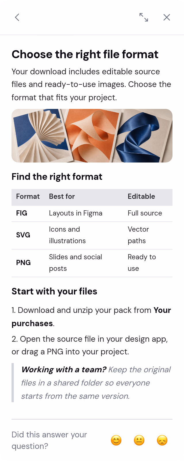 A help article open in the Webchat, with formatted instructions, an image and a comparison table.